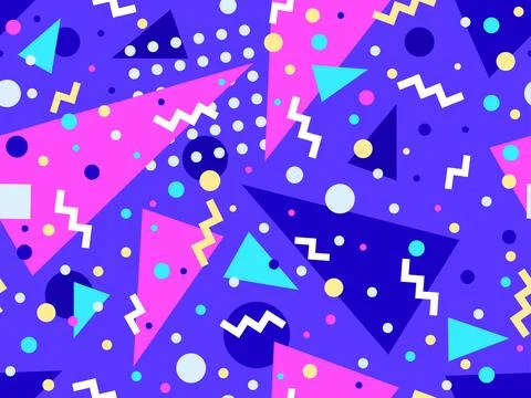 Geometric seamless pattern with memphis elements in 80s style. Colorful pat.. 스톡 일러스트