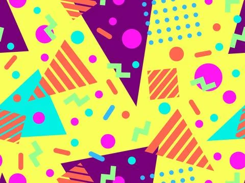Geometric seamless pattern with memphis elements in 80s style. Colorful pat.. Stock-Illustration
