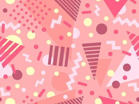Geometric seamless pattern with memphis elements in 80s style. Colorful pat.. Stock Illustration