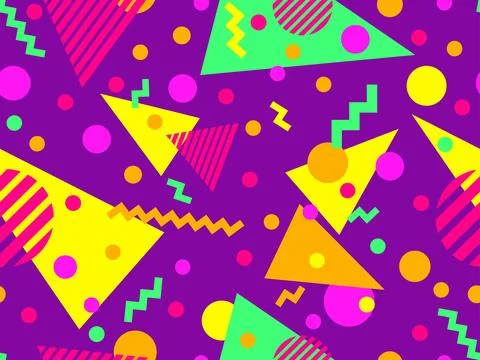 Geometric seamless pattern with memphis elements in 80s style. Colorful pat.. Stockillustratie