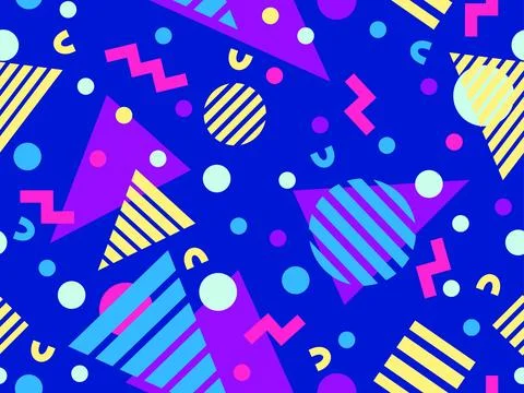 Geometric seamless pattern with memphis elements in 80s style. Colorful pat.. 스톡 일러스트