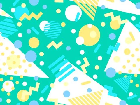 Geometric seamless pattern with memphis elements in 80s style. Colorful pat.. Stock Illustration