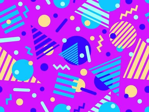 Geometric seamless pattern with memphis elements in 80s style. Colorful pat.. Stock Illustration