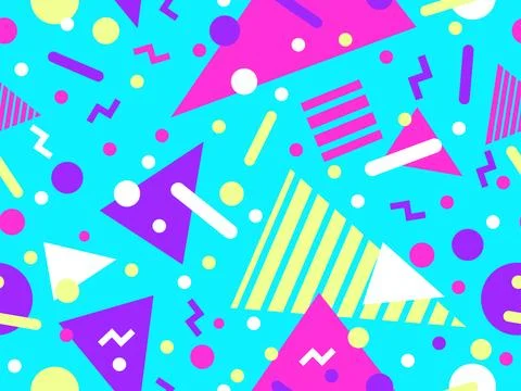 Geometric seamless pattern with memphis elements in 80s style. Colorful pat.. 스톡 일러스트