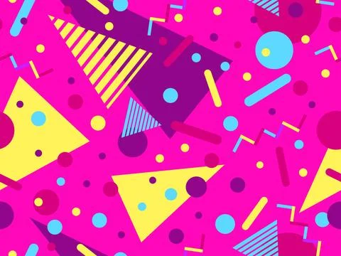 Geometric seamless pattern with memphis elements in 80s style. Colorful pat.. Stock Illustration
