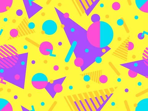 Geometric seamless pattern with memphis elements in 80s style. Colorful pat.. Stockillustratie