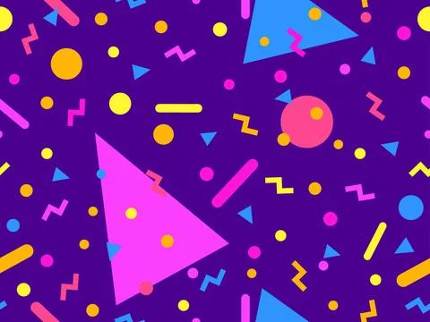Geometric seamless pattern with memphis elements in 80s style. Colorful pat.. Stock Illustration