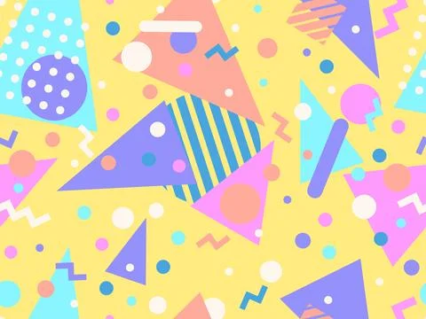 Geometric seamless pattern with memphis elements in 80s style. Colorful pat.. 스톡 일러스트