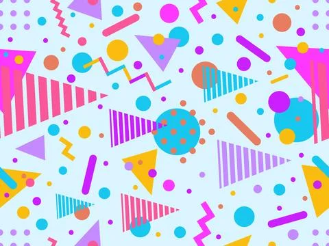 Geometric seamless pattern with memphis elements in 80s style. Colorful pat.. イラスト素材