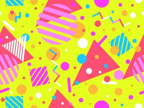 Geometric seamless pattern with memphis elements in 80s style. Colorful pat.. Stockillustratie