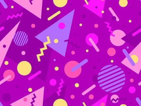 Geometric seamless pattern with memphis elements in 80s style. Colorful pat.. Stock Illustration