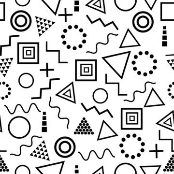 Geometric seamless pattern Memphis style on white background Stock Illustration