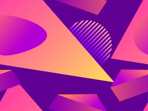 Geometric seamless pattern in memphis style of the 80s. Fluid gradient shapes Stock Illustration
