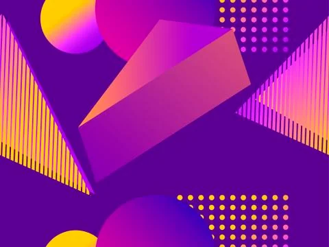Geometric seamless pattern in memphis style of the 80s. Fluid gradient shapes Stock Illustration