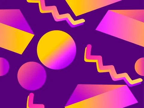 Geometric seamless pattern in memphis style of the 80s. Fluid gradient shapes Stock Illustration