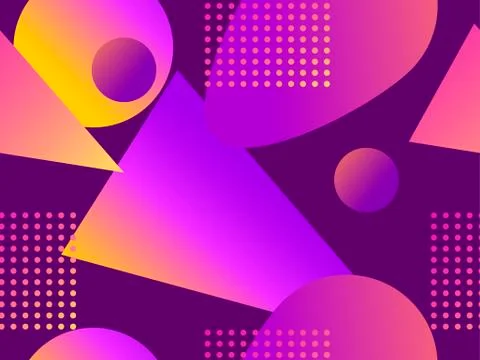 Geometric seamless pattern in memphis style of the 80s. Fluid gradient shapes Stock Illustration