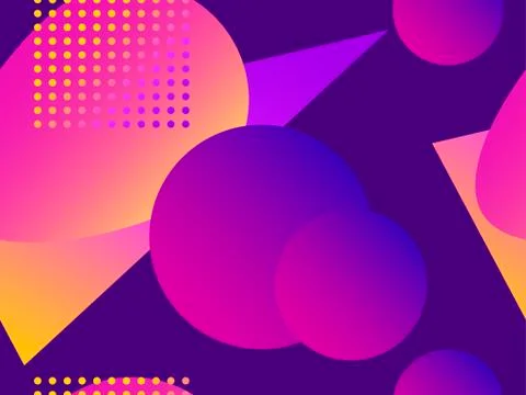 Geometric seamless pattern in memphis style of the 80s. Fluid gradient shapes Stock Illustration