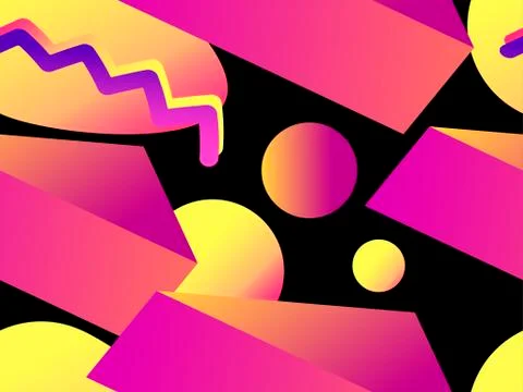 Geometric seamless pattern in memphis style of the 80s. Fluid gradient shapes イラスト素材