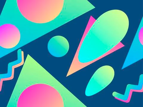Geometric seamless pattern in memphis style of the 80s. Fluid gradient shapes Stockillustratie