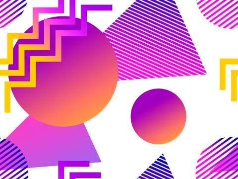 Geometric seamless pattern in memphis style of the 80s. Fluid gradient shapes Illustrazione stock