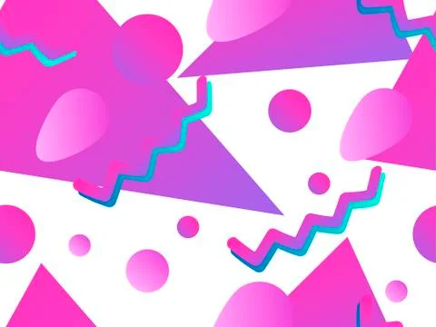 Geometric seamless pattern in memphis style of the 80s. Fluid gradient shapes Stock Illustration