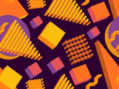 Geometric seamless pattern in memphis style with 3d geometric shapes Stock-Illustration