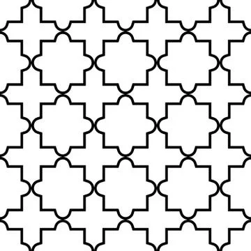 Geometric seamless pattern, Moroccan tiles design, black and white background Illustrazione stock