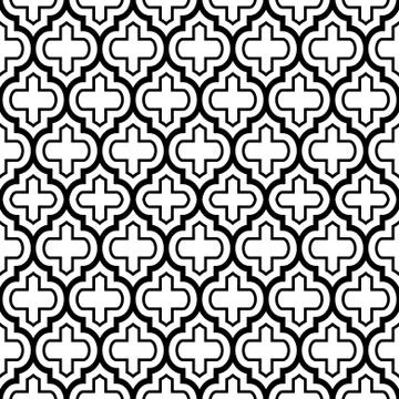 Geometric seamless pattern, Moroccan tiles design, black background Stock Illustration