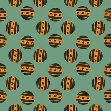 Geometric seamless pattern with ornamental orange circus ball elements. Light Stock Illustration