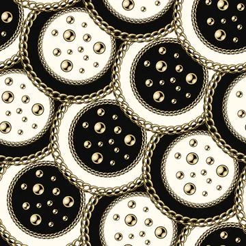 Geometric seamless pattern with overlapping black, white circles Stock Illustration