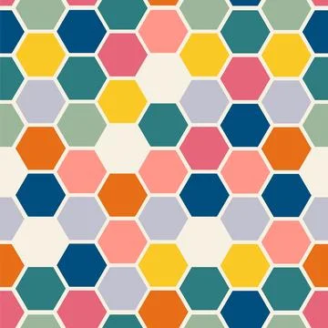 Geometric seamless pattern with polygon shapes. Retro Memphis style beehive b Stock Illustration