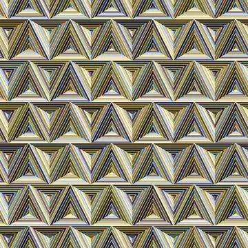 Geometric seamless pattern with purple, orange, and  green triangles. Stock Illustration
