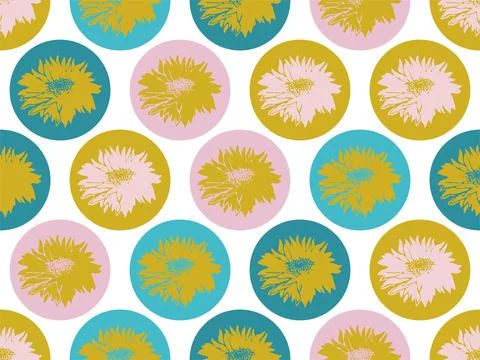 Geometric Seamless Pattern with repeated Silhouettes of Chrysanthemum. Stock Illustration