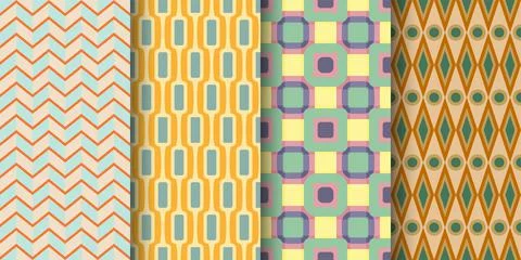 Geometric seamless pattern retro vintage flat set Stock Illustration