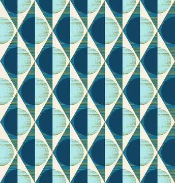 Geometric seamless pattern of rhombuses, triangles and circles in bluegreen Stock Illustration