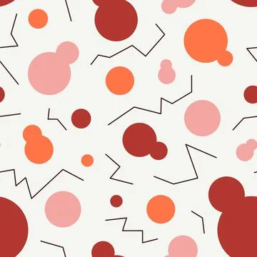 Geometric seamless pattern with round shapes and dark curved lines flat style Stock Illustration