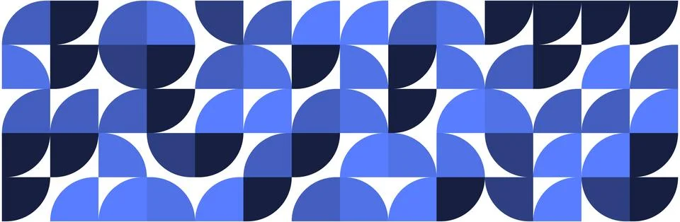 Geometric seamless pattern with rounded abstract shapes in blue tones for Stock Illustration