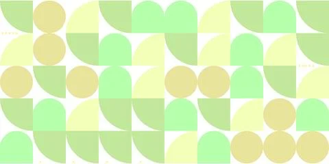 Geometric seamless pattern with rounded green and beige shapes on white Stock Illustration