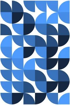 Geometric seamless pattern with rounded shapes in blue tones, abstract modern Stock Illustration
