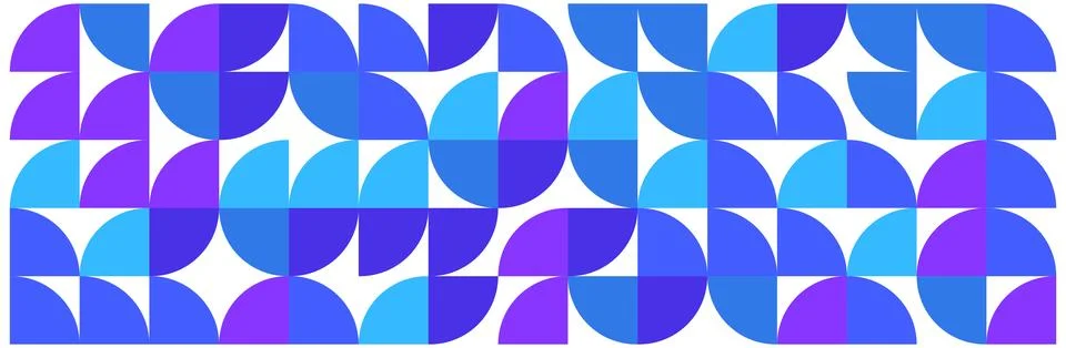 Geometric seamless pattern of semi-circles in blue and purple tones on white Illustrazione stock