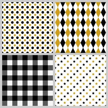 Geometric seamless pattern. Set of 4 minimalistic backdrops. Vector templat.. Illustrazione stock