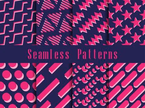 Geometric seamless pattern set. Geometric figures with a shadow in the style  Stock Illustration