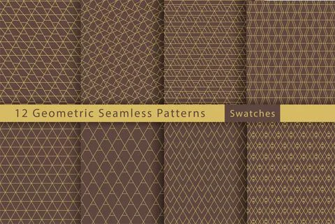 Geometric Seamless pattern. Simple golden line shapes on brown background Stock Illustration