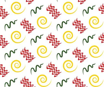 Geometric Seamless pattern of simple shape. Red, yellow and green waves, curl Stock Illustration