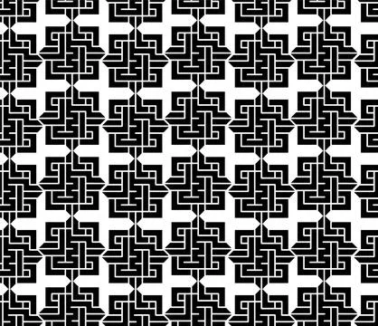 Geometric seamless pattern of star lettering in Kufic square style with art.. Stock Illustration