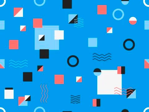 Geometric seamless pattern style of the 80s. Triangles, circles and points. B Illustrazione stock