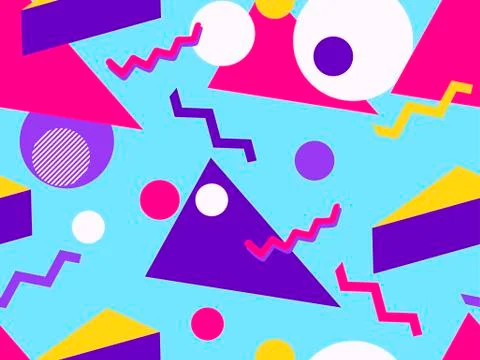 Geometric seamless pattern style of the 80s. Triangles, circles and points. B Stock Illustration