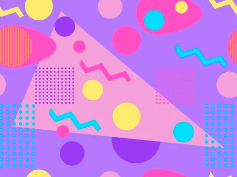 Geometric seamless pattern style of the 80s. Triangles, circles and points. B Illustrazione stock