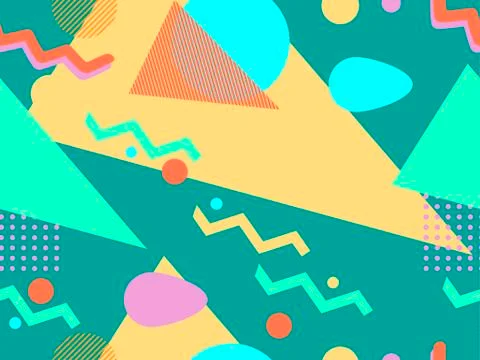 Geometric seamless pattern style of the 80s. Triangles, circles and points. B Stock Illustration