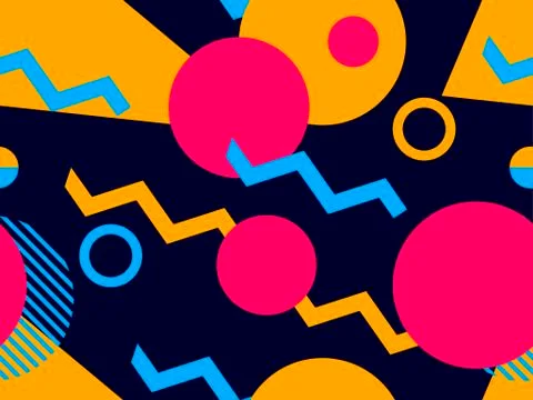 Geometric seamless pattern style of the 80s. Triangles, circles and points. B Stock Illustration